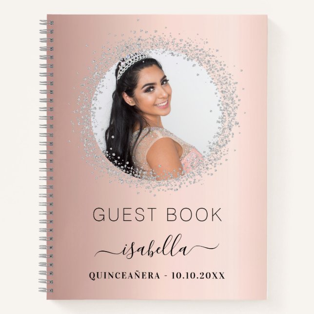 Guest book Quinceanera rose gold silver photo (Front)