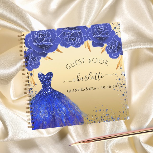 Guest book Quinceanera royal blue gold dress  (Creator Uploaded)