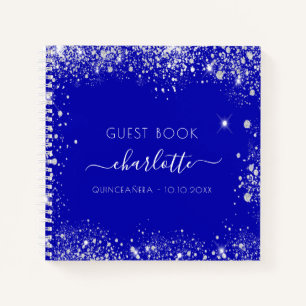 Guest book Quinceanera royal blue silver glitter