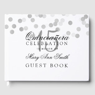 Guest Book Quinceanera Silver Foil Glitter Lights