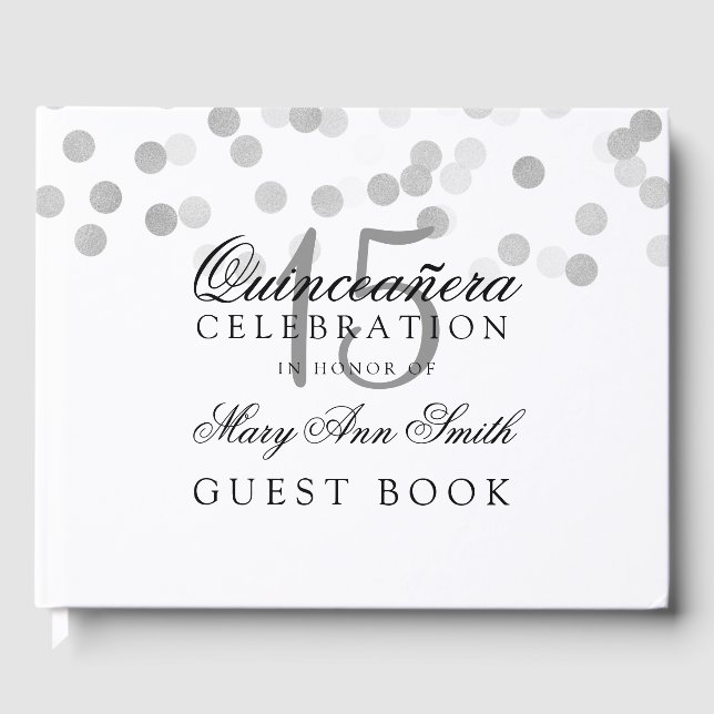 Guest Book Quinceanera Silver Foil Glitter Lights (Front)