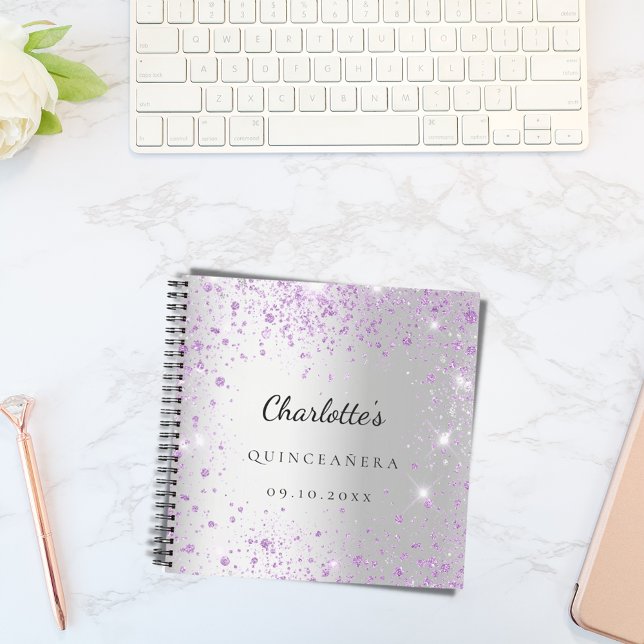 Guest book Quinceañera silver purple glitter name (Creator Uploaded)