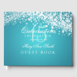 Guest Book Quinceanera Sparkling Wave Turquoise