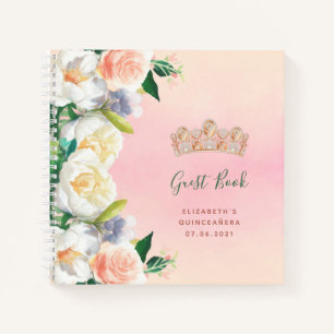 Guest book Quinceanera tiara blush pink floral