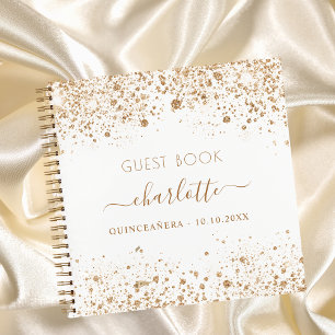 Guest book Quinceanera white gold glitter name