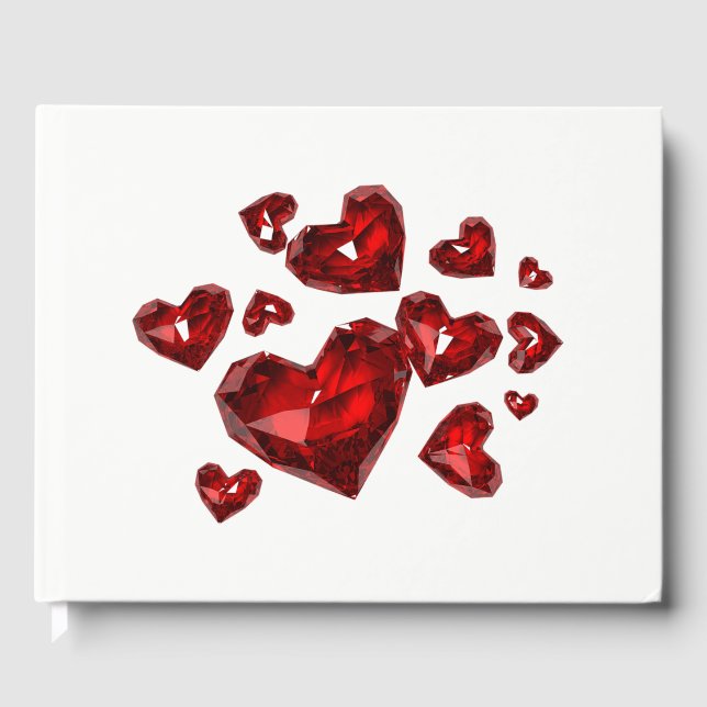 Guest Book-Red Jewelled Hearts Guest Book (Front)