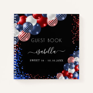 Guest book red white blue USA patriotic Sweet 16
