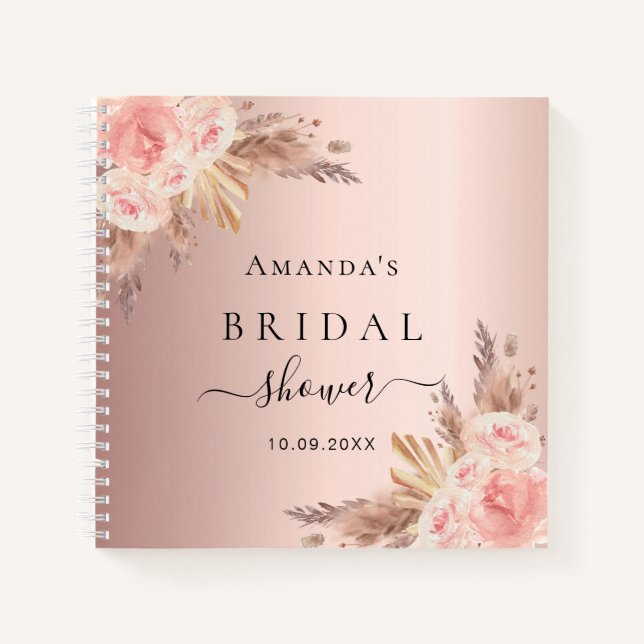 Guest book rose gold florals pampas Bridal Shower (Front)