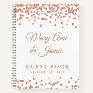 Guest book Rose Gold Glitter Confetti White