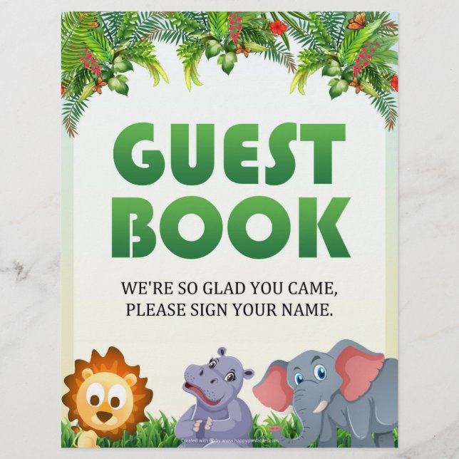 Guest Book Sign [Animal Theme] Custom Letterhead (Front)