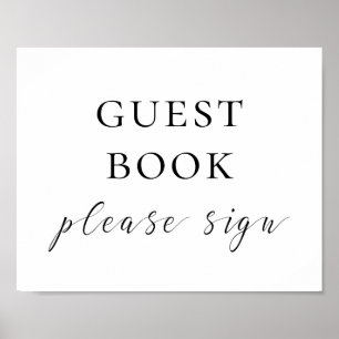 Guest book sign. Black and white script wedding