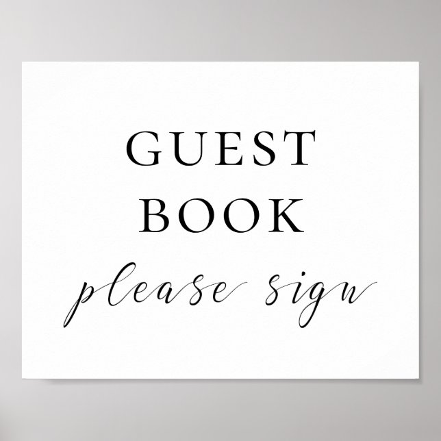 Guest book sign. Black and white script wedding (Front)