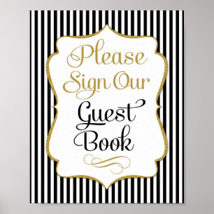 Guest Book Sign Black Gold Stripe