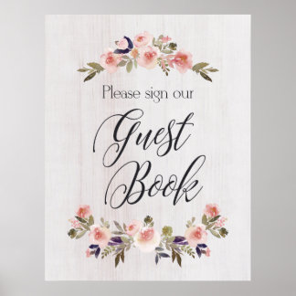 Guest Book sign - floral rustic wood