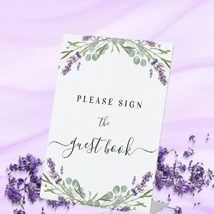 Guest book sign lavender violet floral eucalyptus