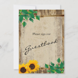Guest Book Sign - Rustic Barn Wood Sunflower
