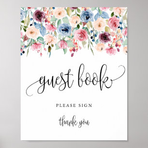 Guest Book Sign Watercolor Flower Bloom Poster
