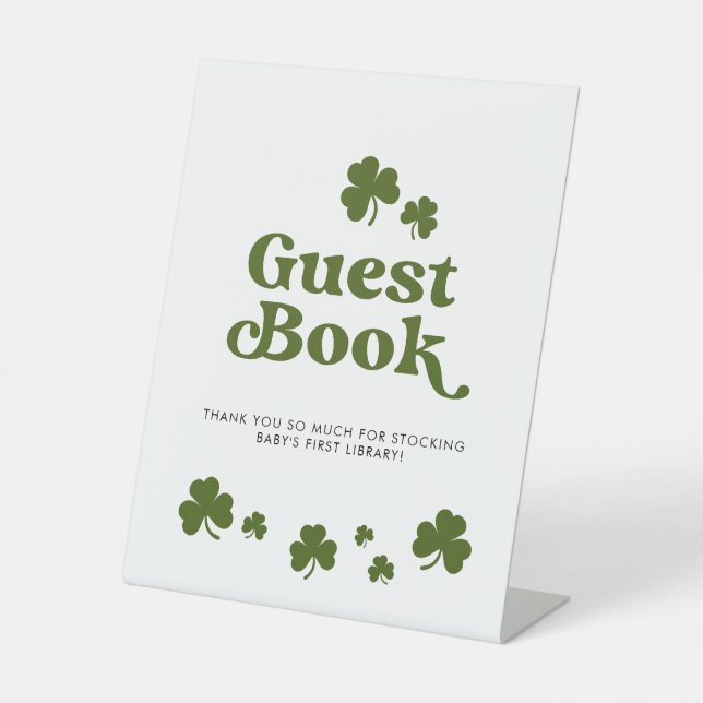 Guest Book St. Patrick's Day Green Shamrock Pedestal Sign (Front)