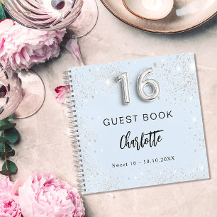 Guest book Sweet 16 baby blue silver