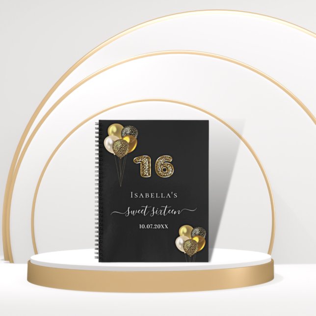Guest book Sweet 16 black gold leopard balloons (Creator Uploaded)