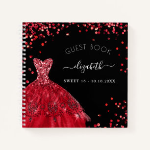 Guest book Sweet 16 black red dress glitter