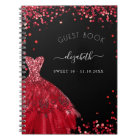 Guest book Sweet 16 black red dress glitter