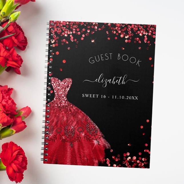 Guest book Sweet 16 black red dress glitter (Creator Uploaded)