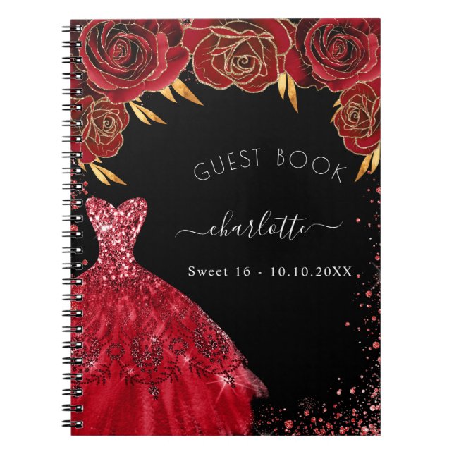 Guest book Sweet 16 black red glitter dress  (Front)