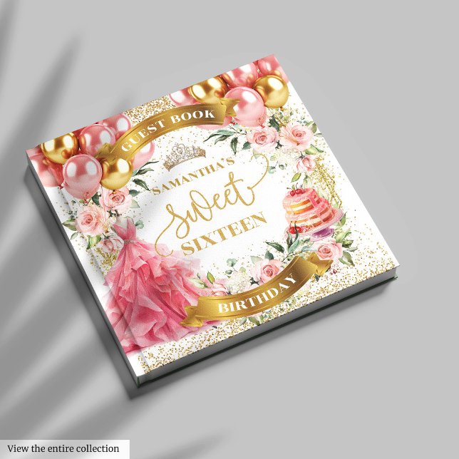 Guest Book Sweet 16 Blush Gold Watercolor (Guest Book Sweet 16 Blush Gold Watercolor)