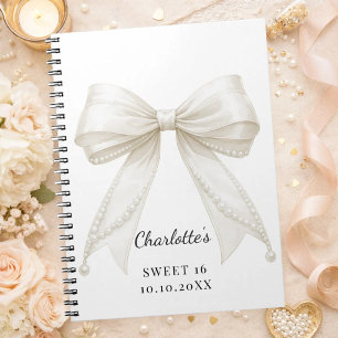 Guest book Sweet 16 bow ivory pearls affordable