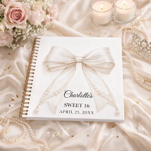 Guest book Sweet 16 bow ivory white pearls