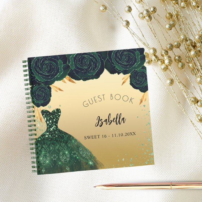 Guest book Sweet 16 emerald green gold dress (Creator Uploaded)