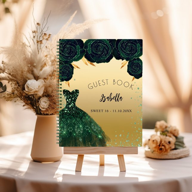 Guest book Sweet 16 emerald green gold dress (Creator Uploaded)