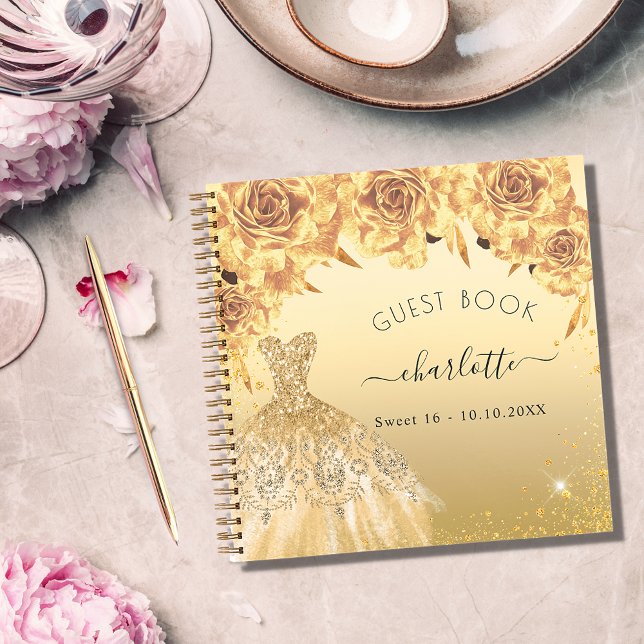 Guest book Sweet 16 gold dress sparkles (Creator Uploaded)