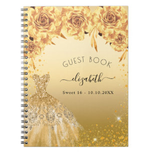Guest book Sweet 16 gold glitter dress 