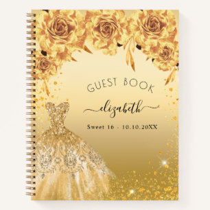 Guest book Sweet 16 gold glitter dress 