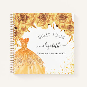 Guest book Sweet 16 gold glitter dress 