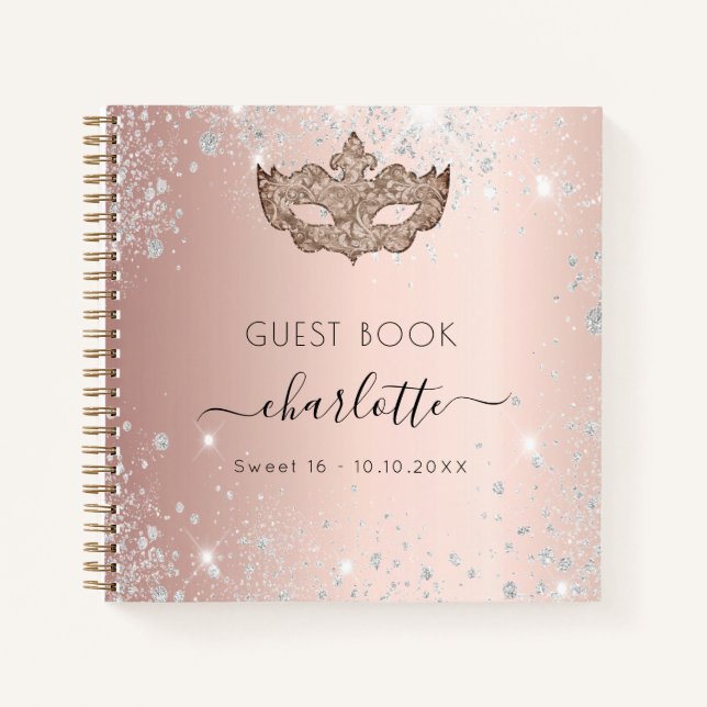 Guest book Sweet 16 masquerade rose gold (Front)
