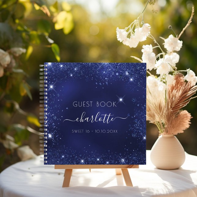 Guest book Sweet 16 navy blue glitter sparkles (Creator Uploaded)