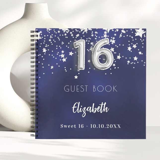 Guest book Sweet 16 navy blue silver stars (Creator Uploaded)