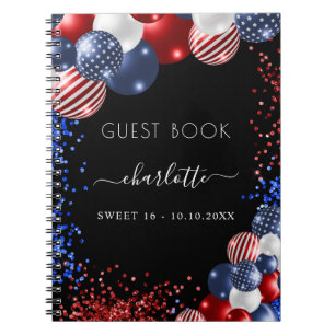 Guest book Sweet 16 patriotic red white blue 