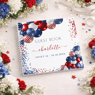 Guest book Sweet 16 patriotic red white blue 