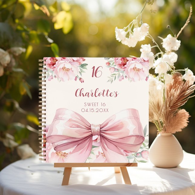 Guest book Sweet 16 pink bow cream florals (Creator Uploaded)
