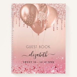 Guest book Sweet 16 pink rose gold glitter
