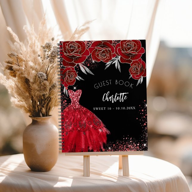 Guest book Sweet 16 red black glitter dress  (Creator Uploaded)