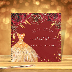 Guest book Sweet 16 red gold glitter dress 