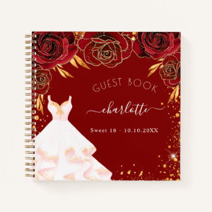 Guest book Sweet 16 red gold white dress 
