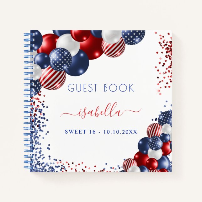 Guest book Sweet 16 red white blue patriotic (Front)