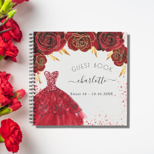 Guest book Sweet 16 red white glitter dress 