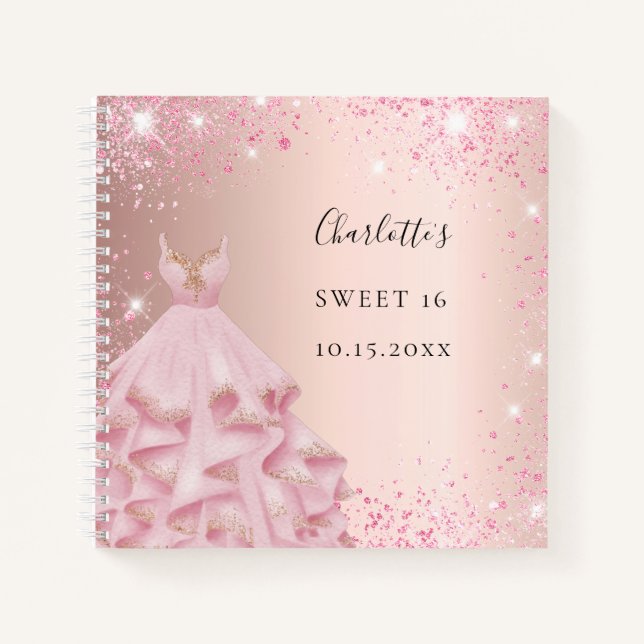 Guest book Sweet 16 rose blush glitter dress  (Front)